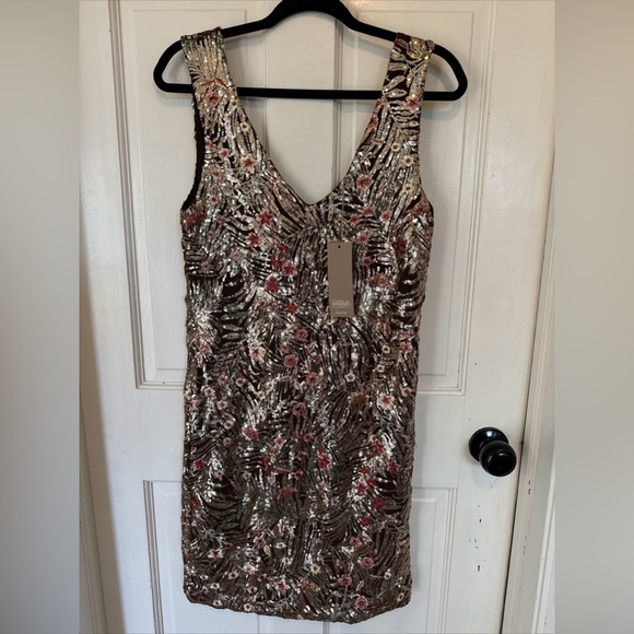 NWT Carla Conti Evening Party Dress Embroidered Flowers Brown Size Made In Italy - Picture 2 of 10